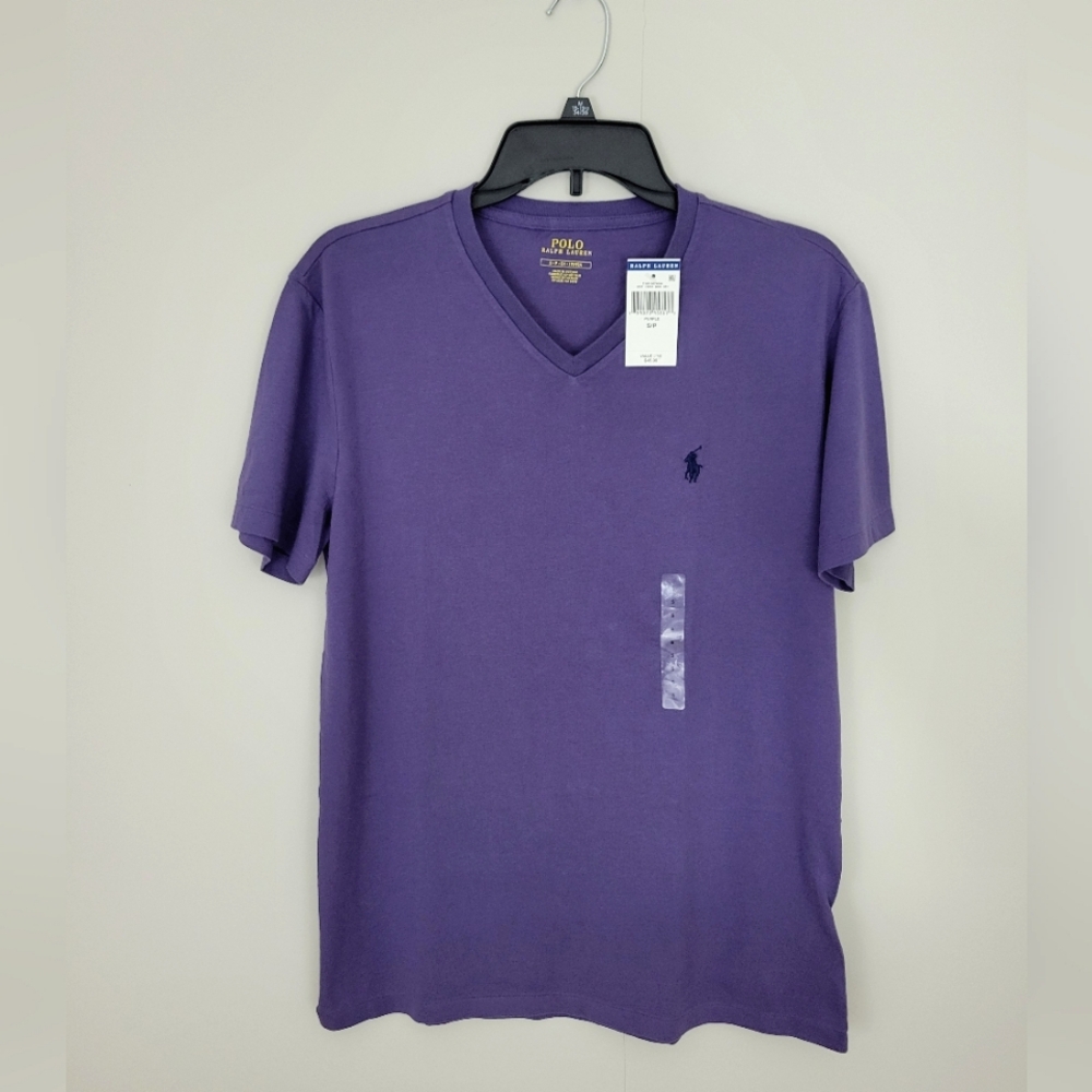 RALPH LAUREN Men's Purple V- Neck T- Shirt Top